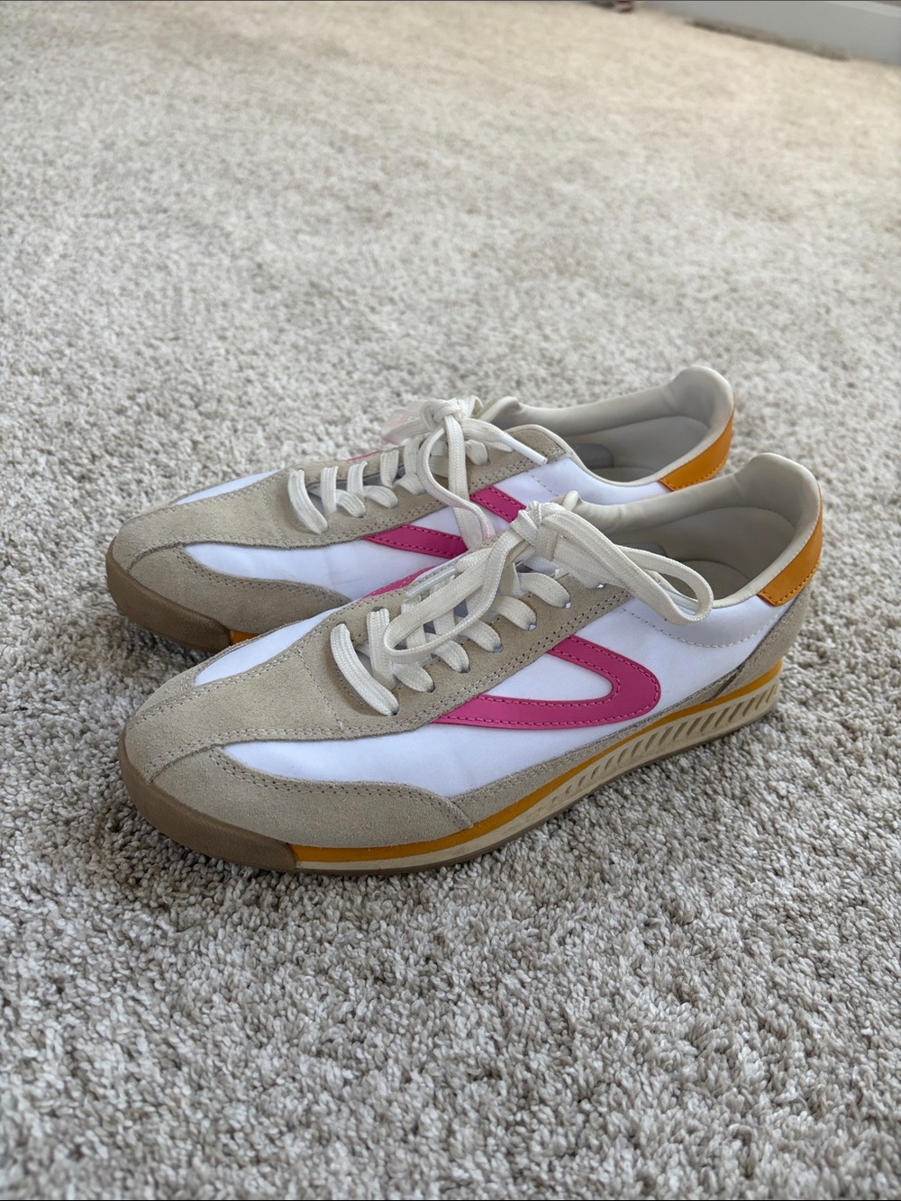 Tretorn White Sneakers with Mustard and Pink Accents